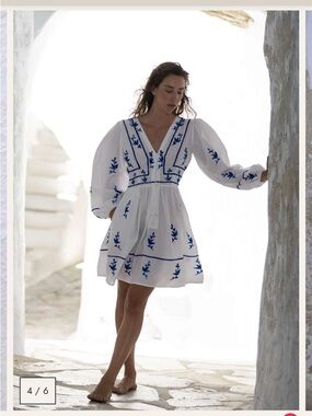 NWT Ada Kamara White Dress with Blue Embroidery